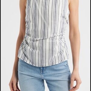 Madewell White and Blue Striped Linen And Cotton Tank Top
